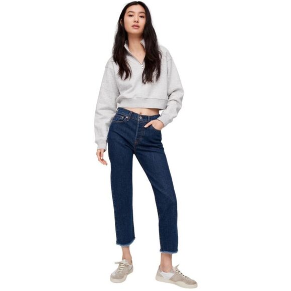NEW Levi’s Wedgie Straight Dark Wash Raw Hem Size 27🎁 - Picture 1 of 10